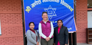 Sarah with Asha and colleague at Shree Ganesh Education Centre in Nepal.